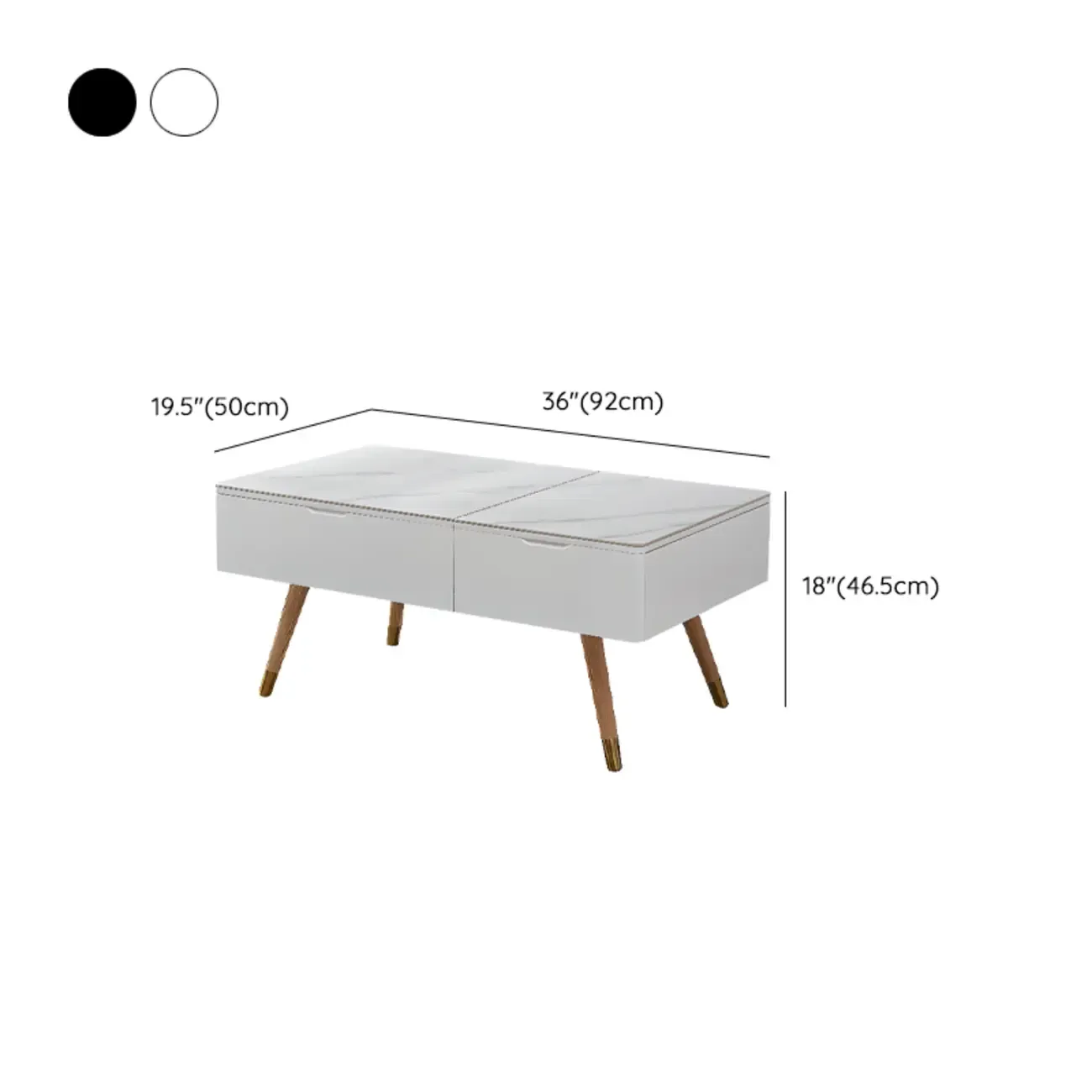 4-Legs Modern Wood White Lift-top Coffee Table with Storage #size