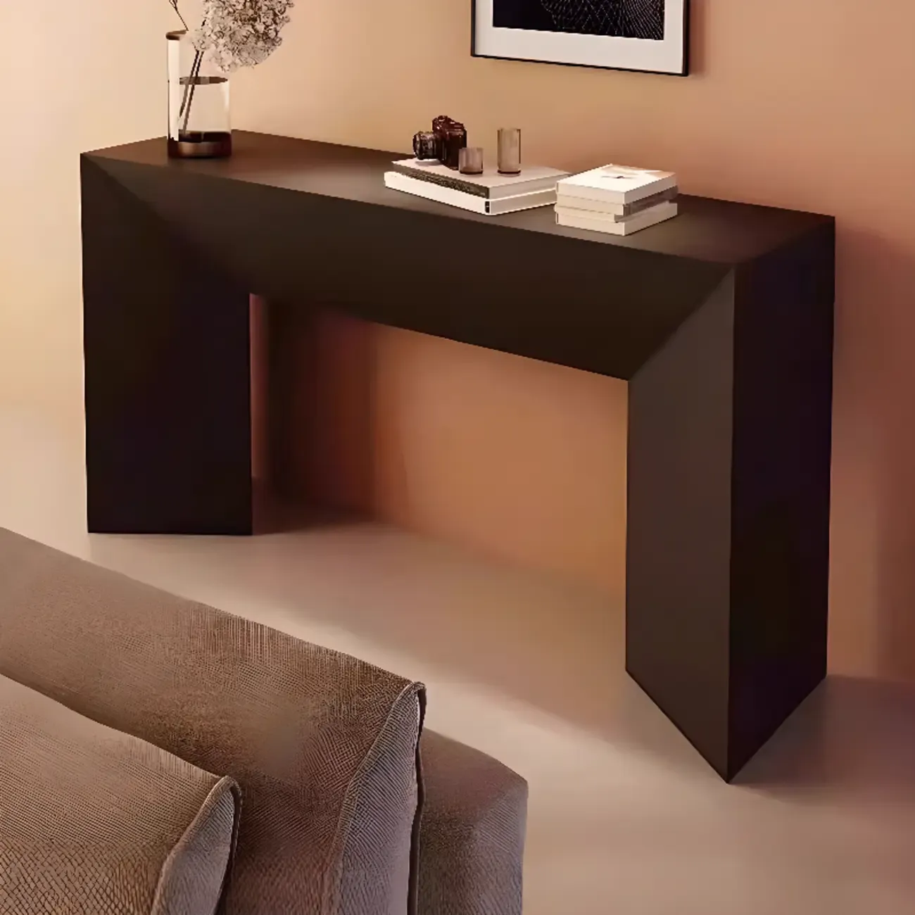 Modern Stone Top Wooden Base Console Table | HomeyFad Image - 1