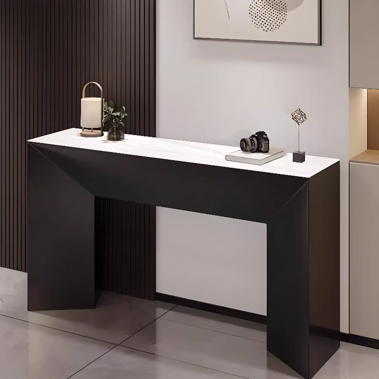Modern Stone Top Wooden Base Console Table | HomeyFad Image - 2