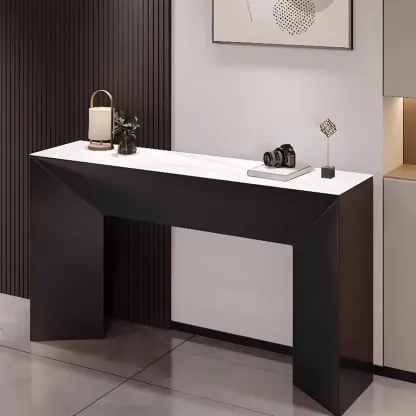 Modern Stone Top Wooden Base Console Table | HomeyFad Image - 2