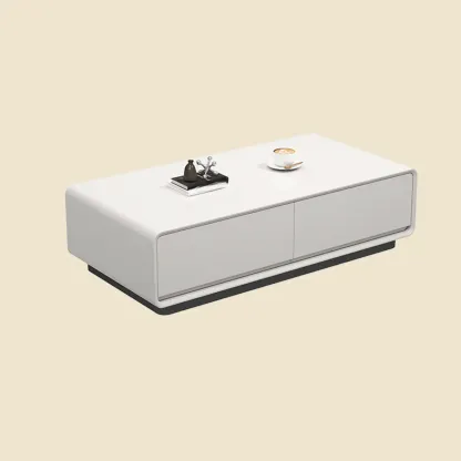 Chic Minimalist Rectangular White Coffee Table with 4 Drawers Image - 2