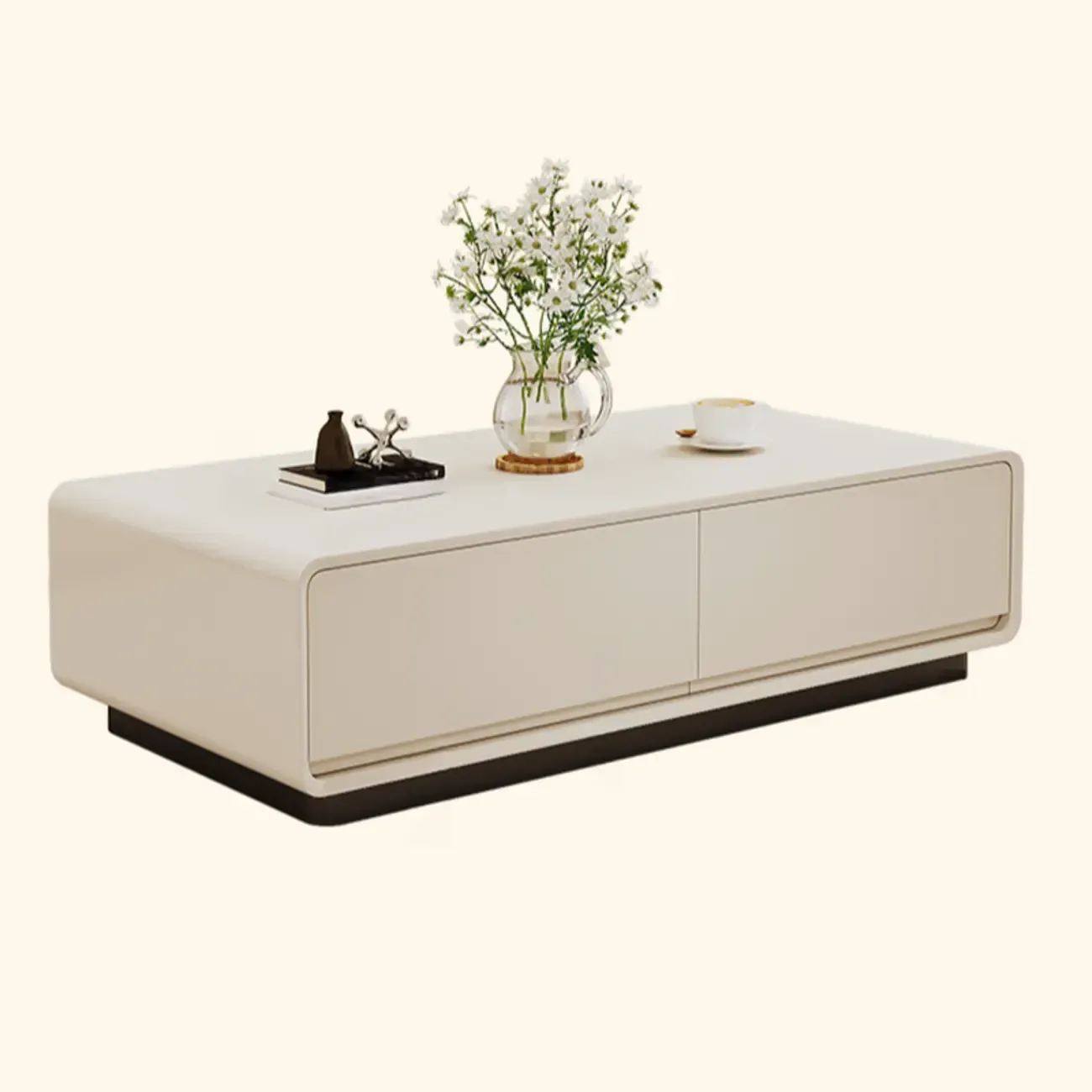 Chic Minimalist Rectangular White Coffee Table with 4 Drawers Image - 6