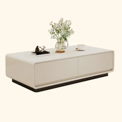 Chic Minimalist Rectangular White Coffee Table with 4 Drawers Image - 6