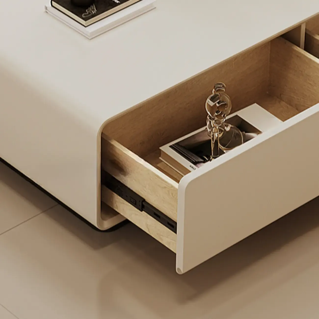 Chic Minimalist Rectangular White Coffee Table with 4 Drawers Image - 7