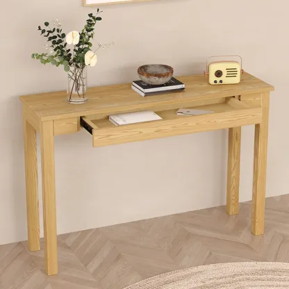 Modern Ash Wood Console Table with Drawer Image - 1