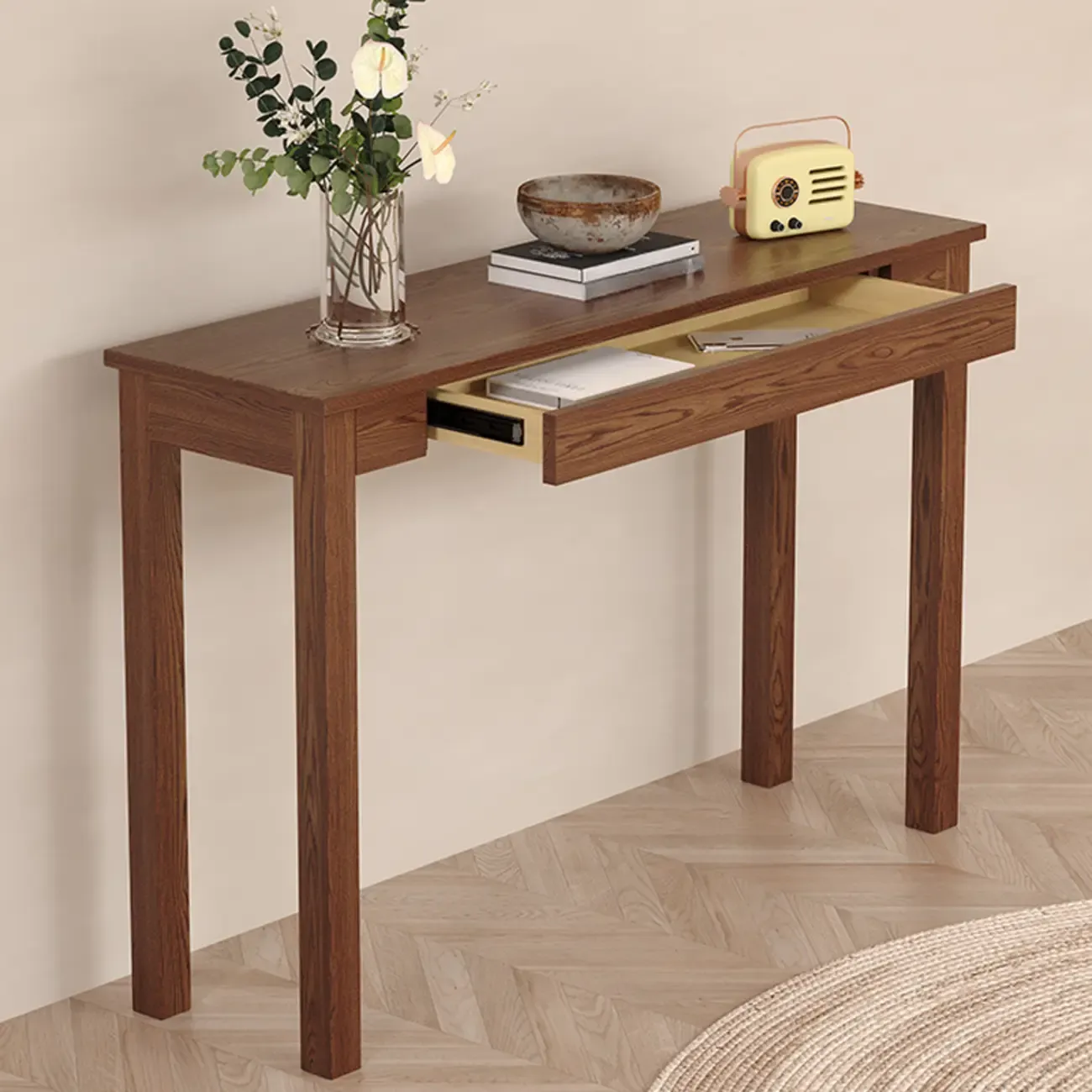 Modern Ash Wood Console Table with Drawer Image - 4