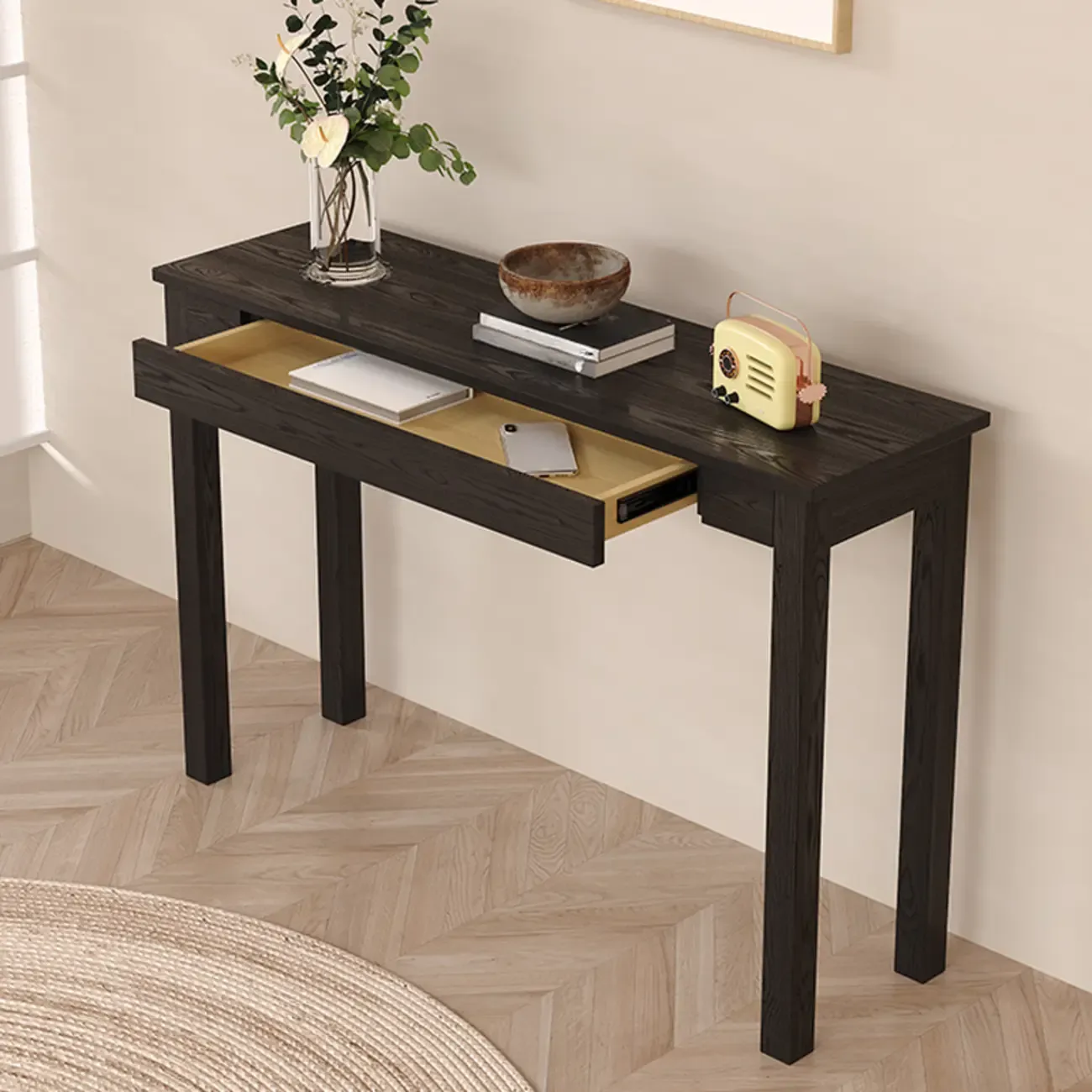 Modern Ash Wood Console Table with Drawer Image - 6