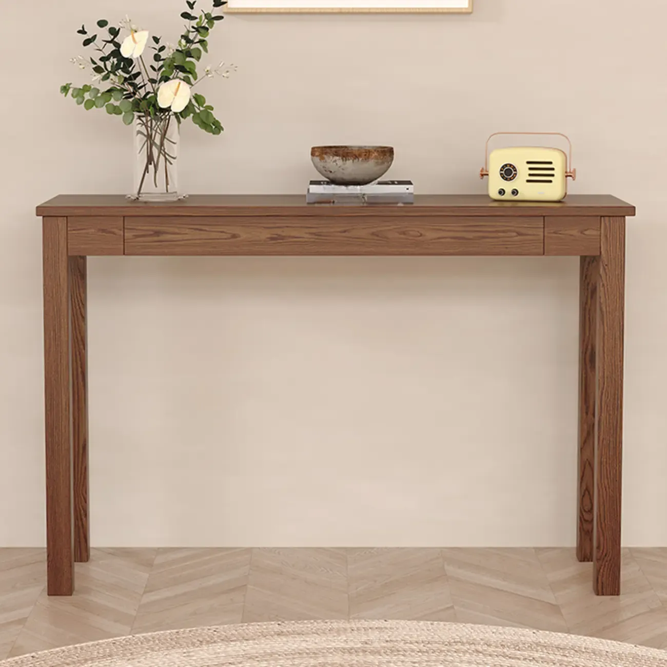 Modern Ash Wood Console Table with Drawer Image - 7