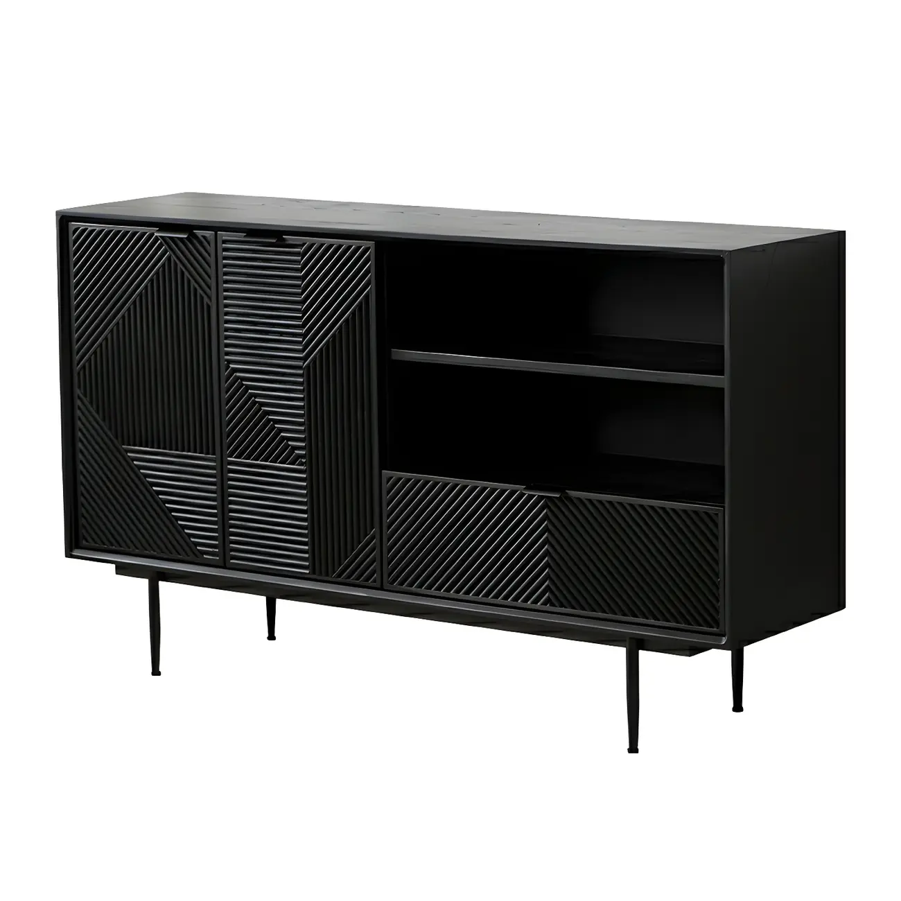 Geometric Black Wooden Sideboard with Drawer & Cabinet Image - 6 | homeyfad