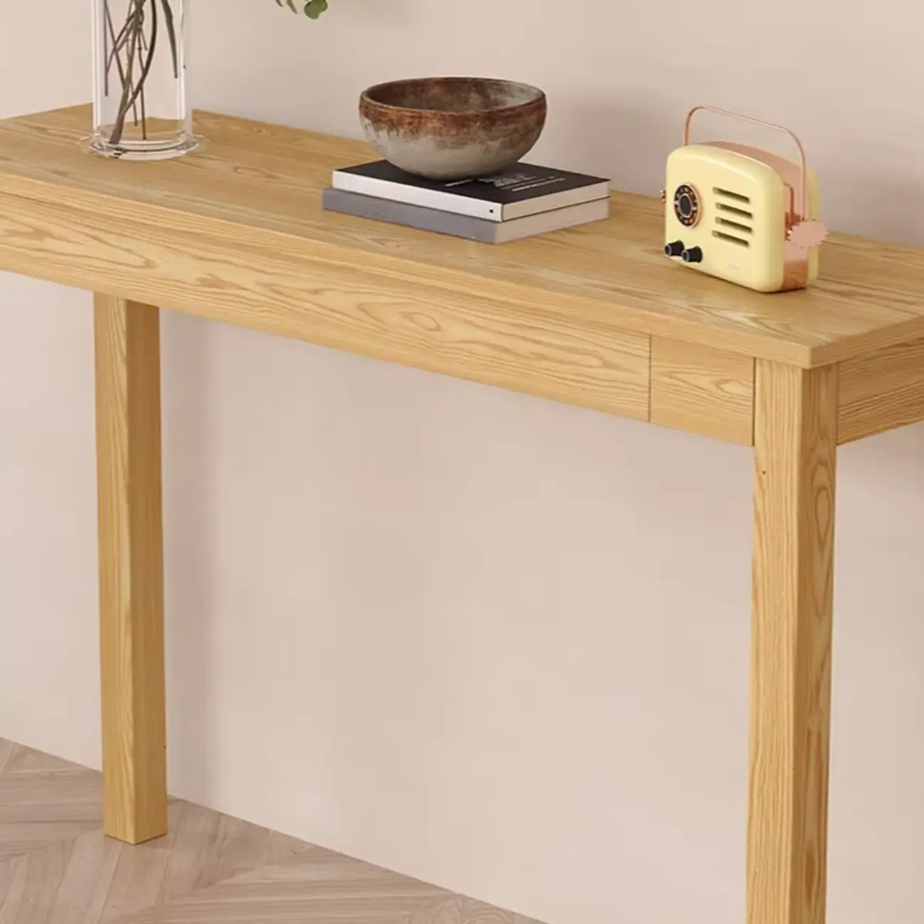 Modern Ash Wood Console Table with Drawer Image - 9
