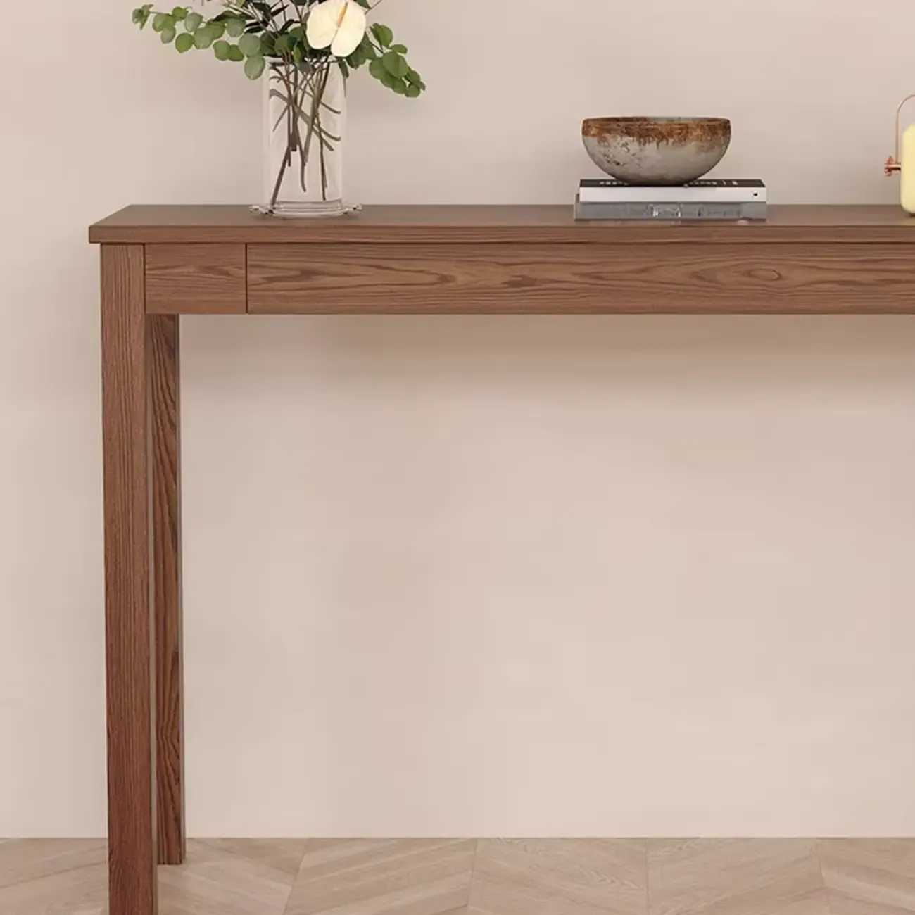 Modern Ash Wood Console Table with Drawer Image - 10