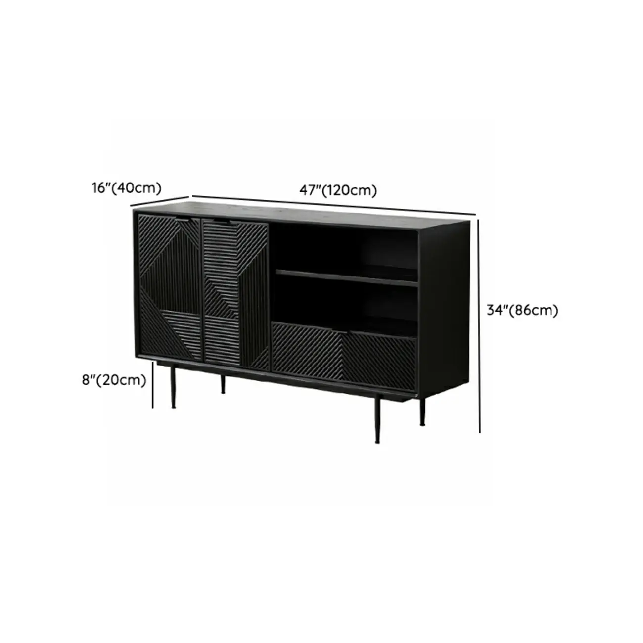 Geometric Black Wooden Sideboard with Drawer & Cabinet #size | homeyfad