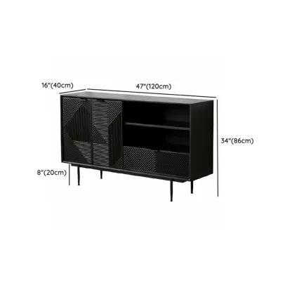 Geometric Black Wooden Sideboard with Drawer & Cabinet #size