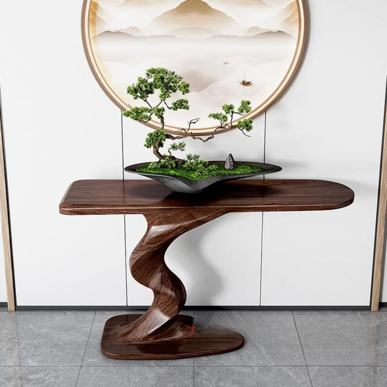 Modern Ash Wood Console Table with Sculptural Base Image - 1 | homeyfad
