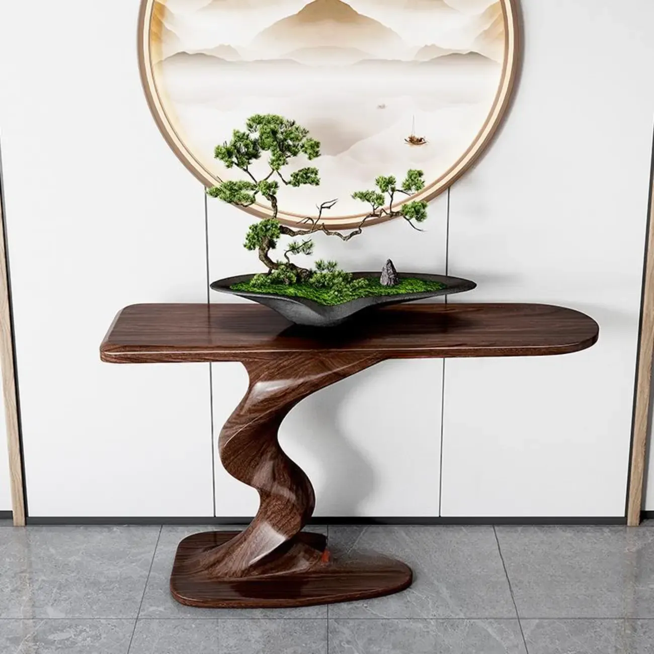 Modern Ash Wood Console Table with Sculptural Base Image - 1