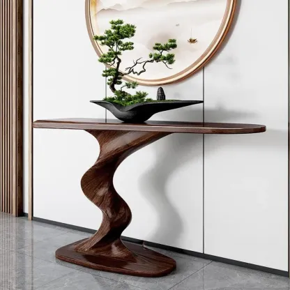 Modern Ash Wood Console Table with Sculptural Base Image - 2