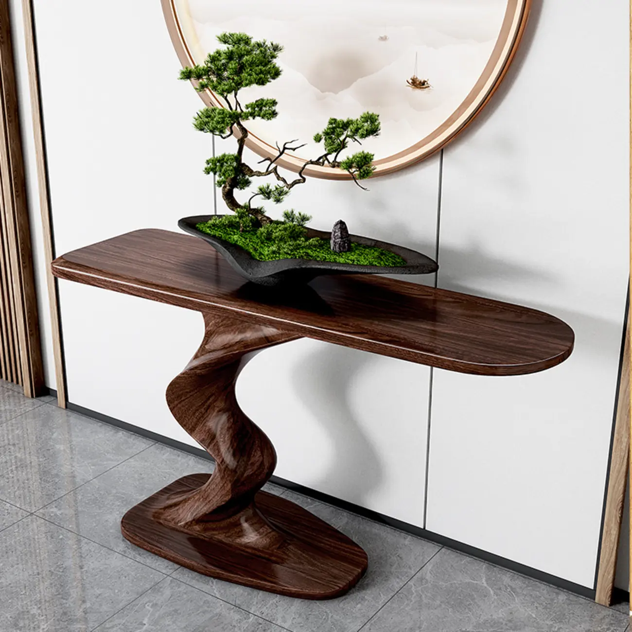 Modern Ash Wood Console Table with Sculptural Base Image - 3 | homeyfad