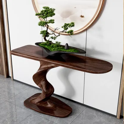 Modern Ash Wood Console Table with Sculptural Base Image - 3