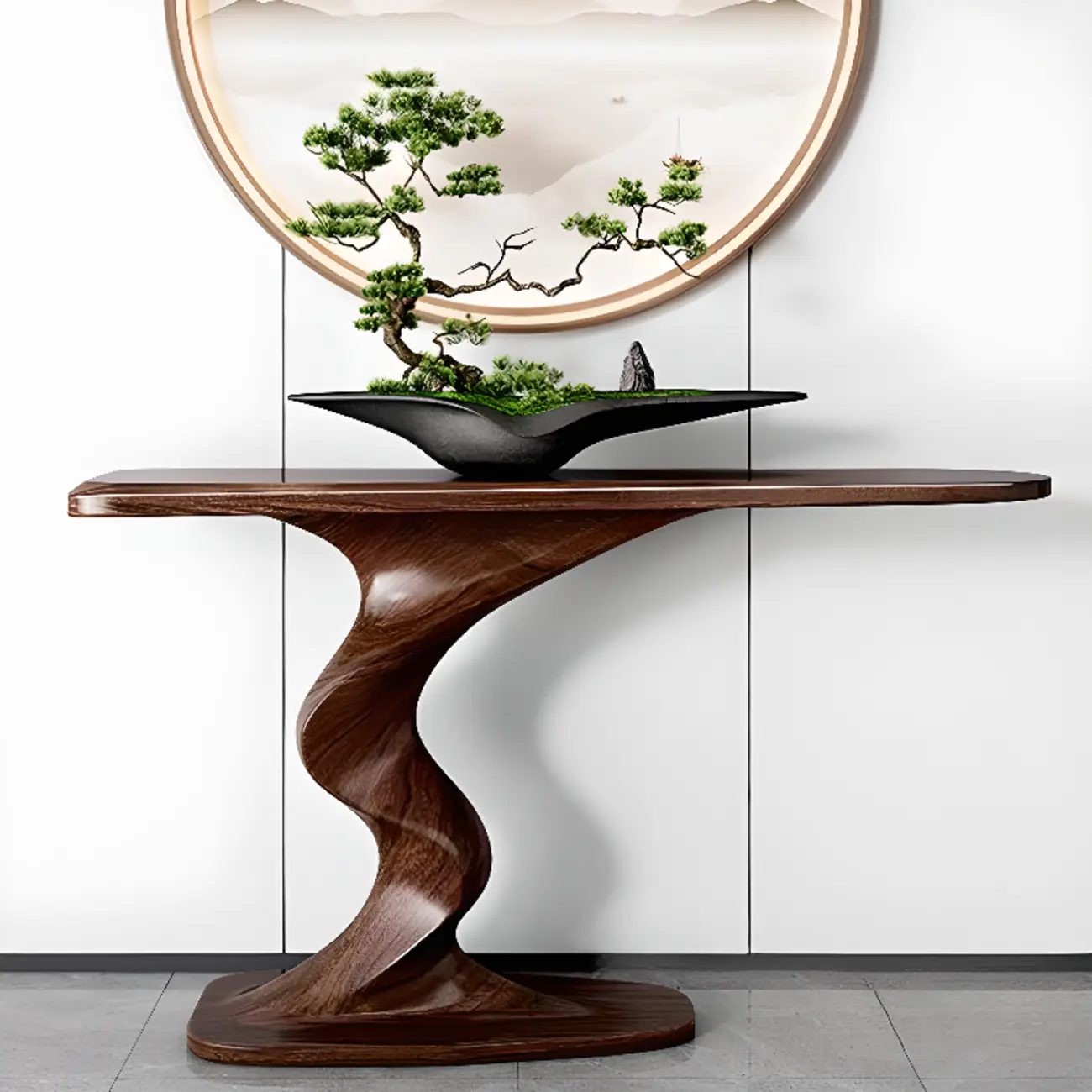 Modern Ash Wood Console Table with Sculptural Base Image - 4 | homeyfad