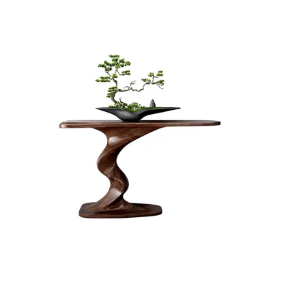 Modern Ash Wood Console Table with Sculptural Base Image - 5