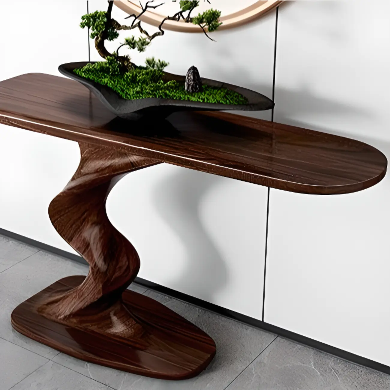 Modern Ash Wood Console Table with Sculptural Base Image - 7 | homeyfad