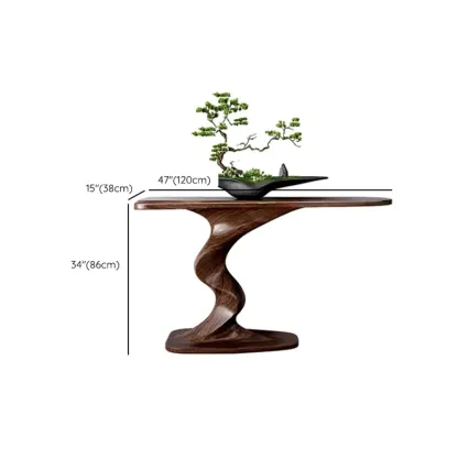 Modern Ash Wood Console Table with Sculptural Base #size