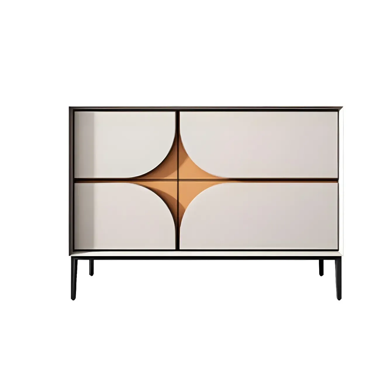 Glam Geometric Wooden Buffet Table with Storage Image - 9