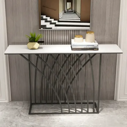 Glam Rectangular Console Table with Metal Net Base Image - 2