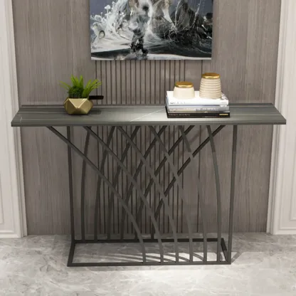 Glam Rectangular Console Table with Metal Net Base Image - 7