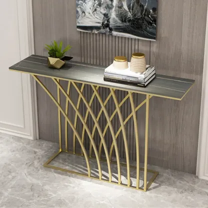 Glam Rectangular Console Table with Metal Net Base Image - 8