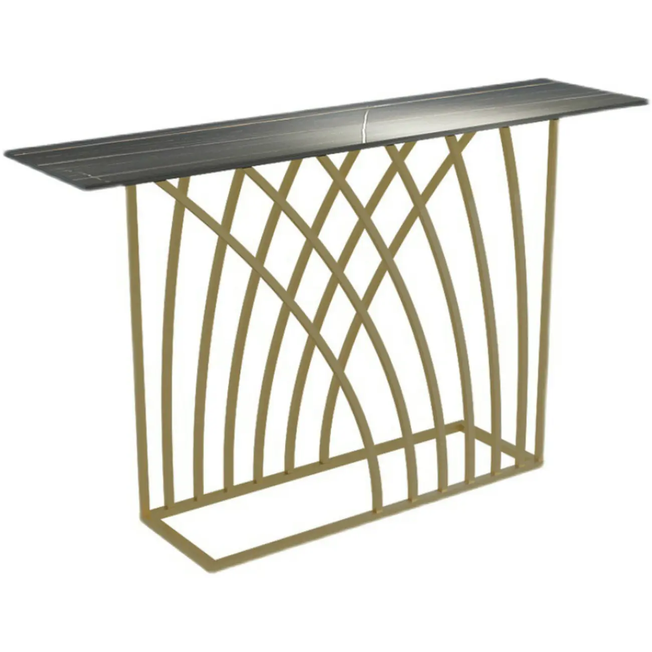 Glam Rectangular Console Table with Metal Net Base Image - 9 | homeyfad