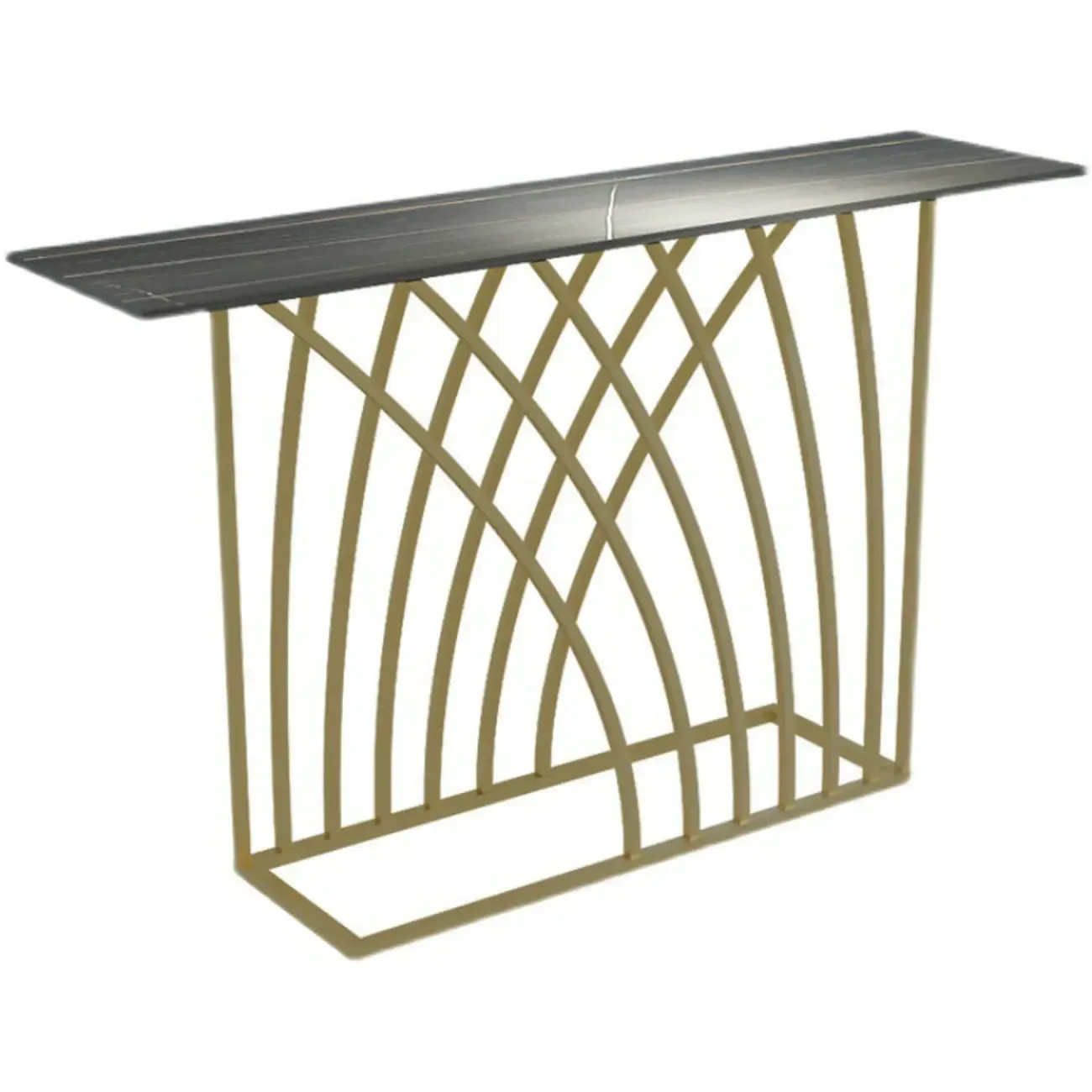 Glam Rectangular Console Table with Metal Net Base Image - 9