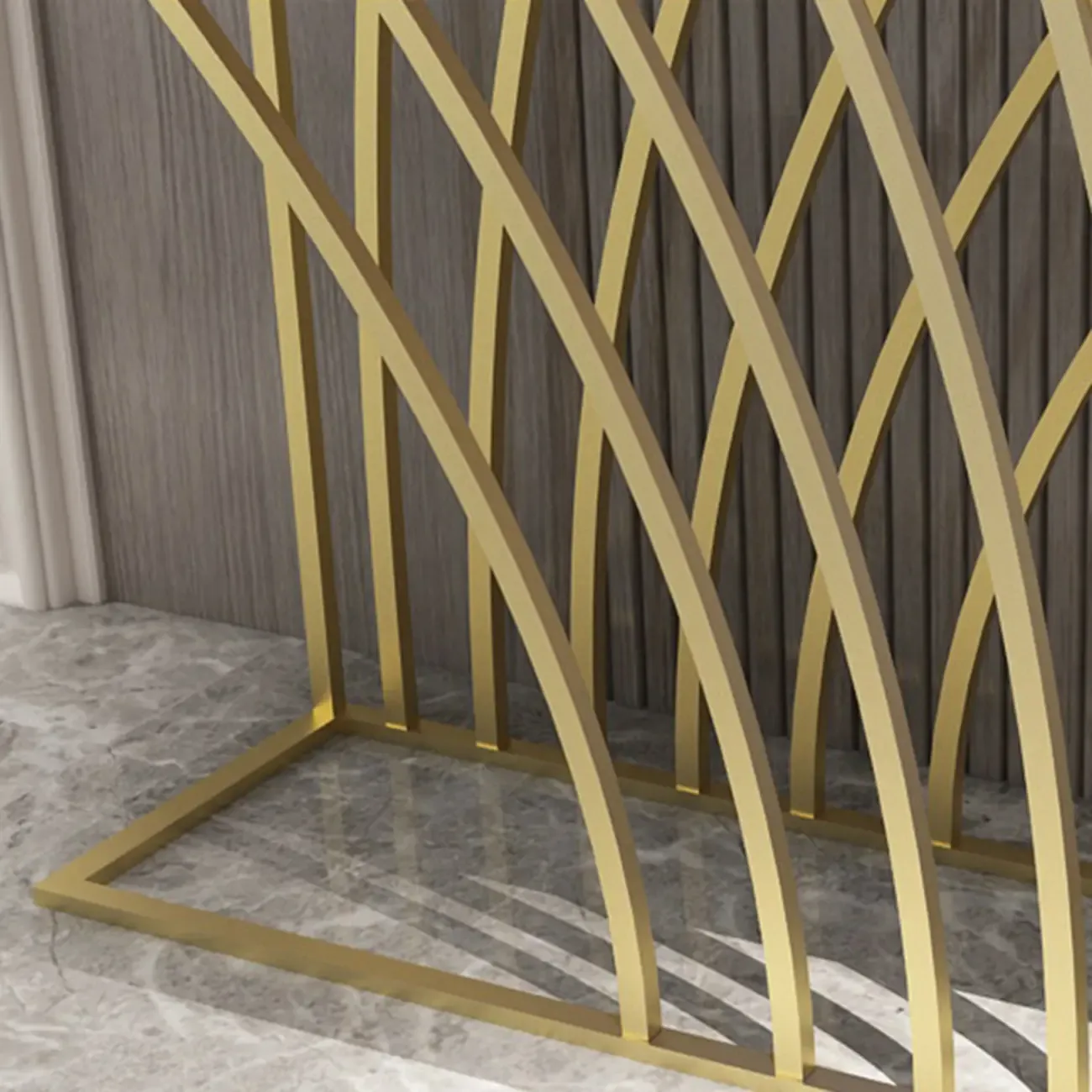 Glam Rectangular Console Table with Metal Net Base Image - 12