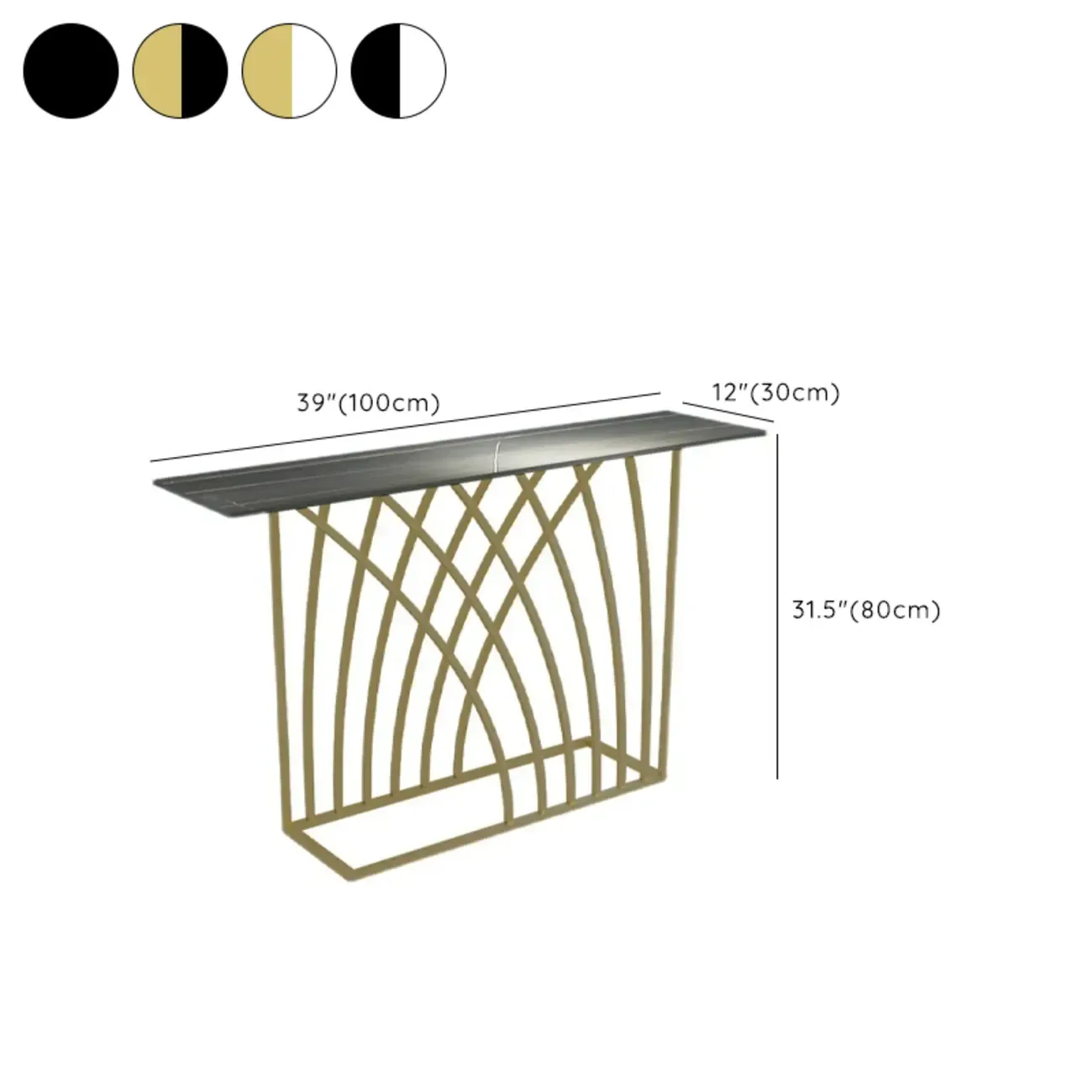 Glam Rectangular Console Table with Metal Net Base #size