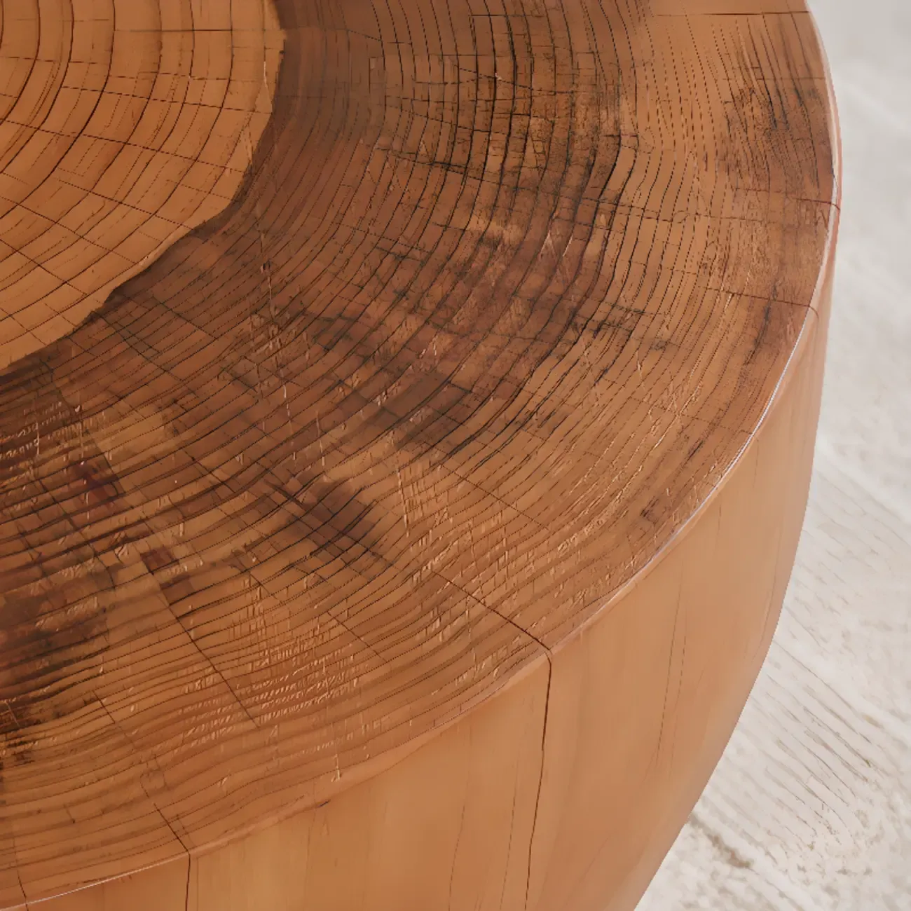 Rustic Solid Wooden Round Coffee Table with Natural Finish Image - 10