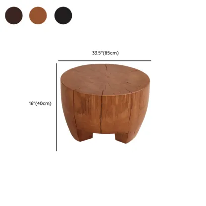 Rustic Solid Wooden Round Coffee Table with Natural Finish Image - 17