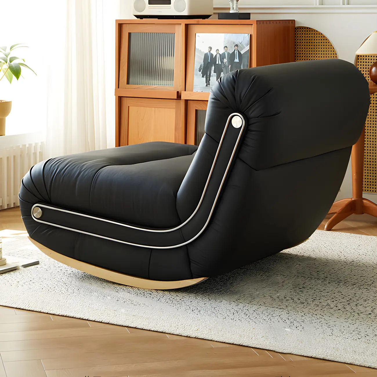 Modern Faux Leather Rocking Chair Scratch and Stain Resistant Image - 1 | homeyfad