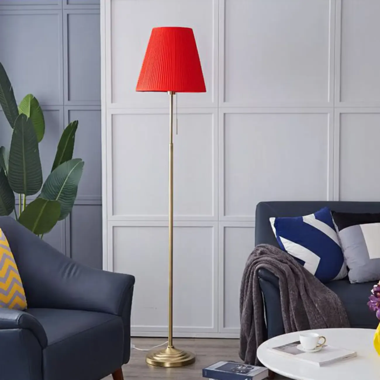 Modern Floor Lamp with Beige Fabric Lamp Shade for Living Room Image - 3