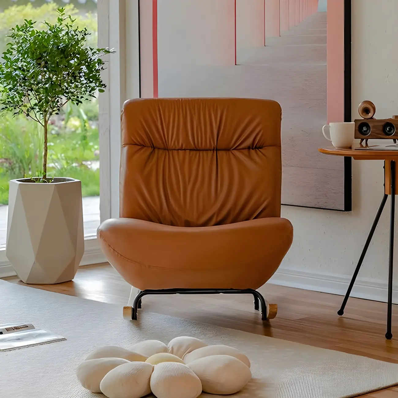 Faux Leather Upholstered Rocking Chair with Optional Ottoman Image - 4 | homeyfad