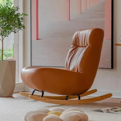 Faux Leather Upholstered Rocking Chair with Optional Ottoman Image - 6