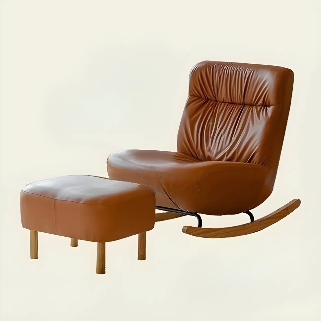 Faux Leather Upholstered Rocking Chair with Optional Ottoman Image - 7 | homeyfad