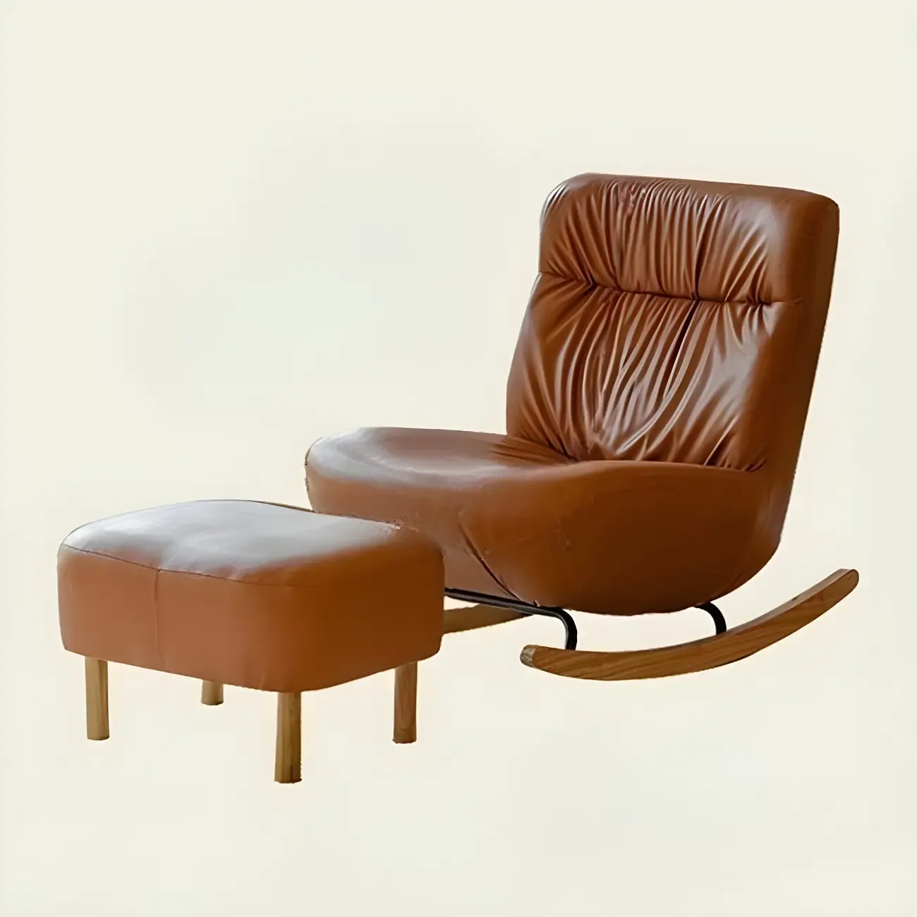 Faux Leather Upholstered Rocking Chair with Optional Ottoman Image - 7