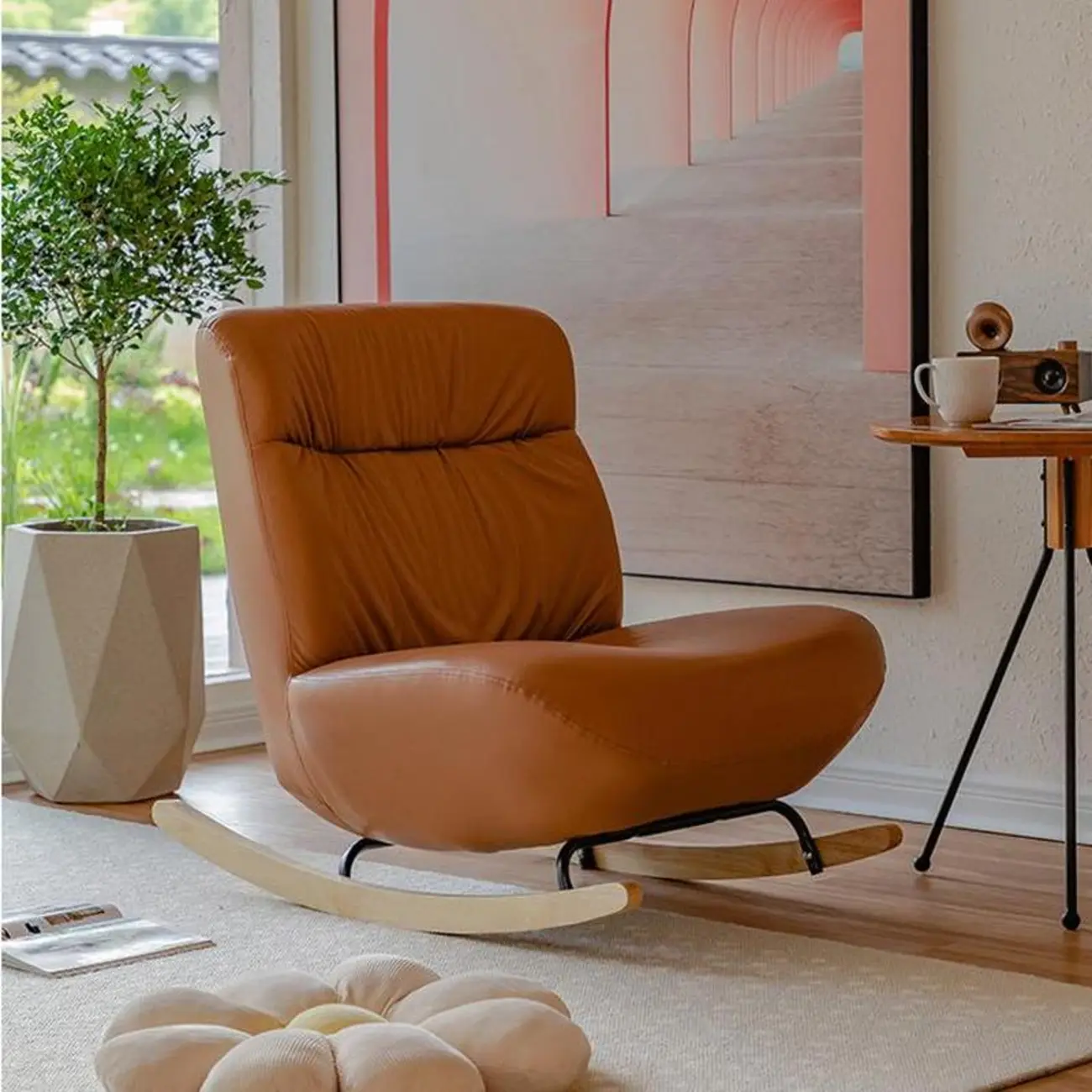 Faux Leather Upholstered Rocking Chair with Optional Ottoman Image - 8 | homeyfad