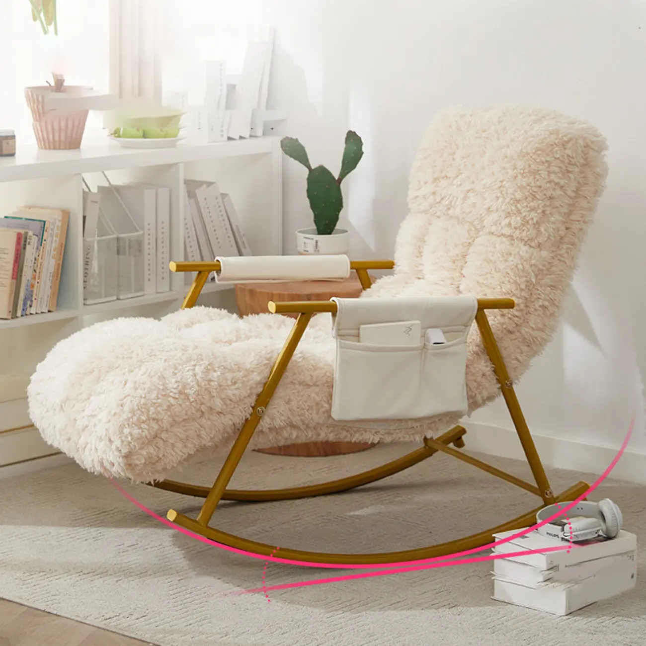 Modern Cotton Upholstered Metal Rocking Chair in White Image - 1 | homeyfad