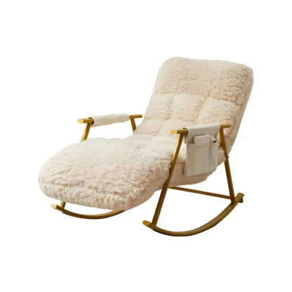 Modern Cotton Upholstered Metal Rocking Chair in White Image - 5