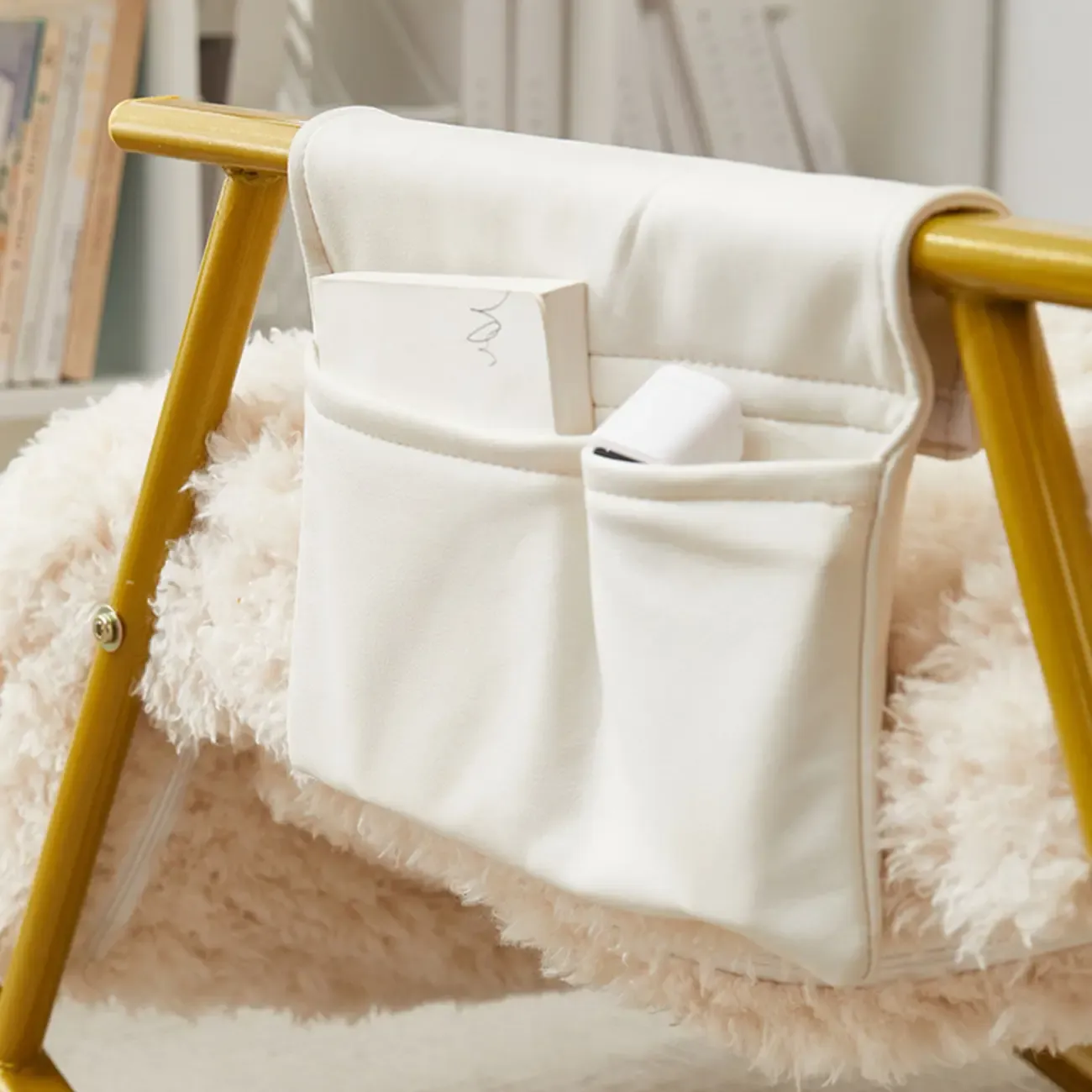 Modern Cotton Upholstered Metal Rocking Chair in White Image - 7