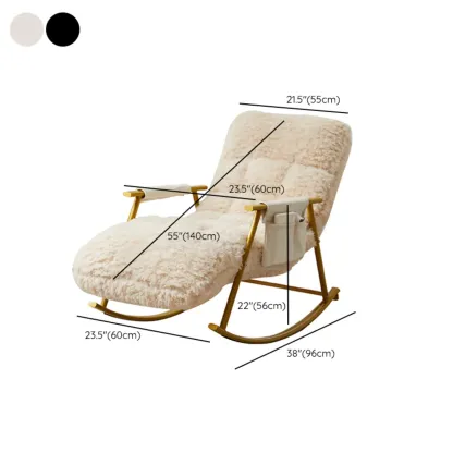 Modern Cotton Upholstered Metal Rocking Chair in White #size