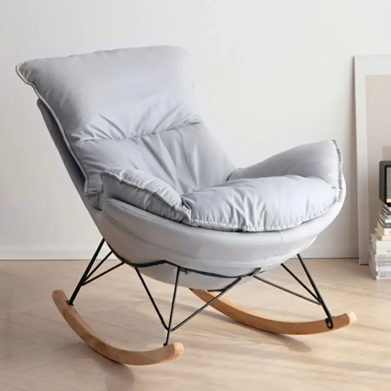 Mid Century Modern Upholstered Rocking Chair with Ottoman Image - 4