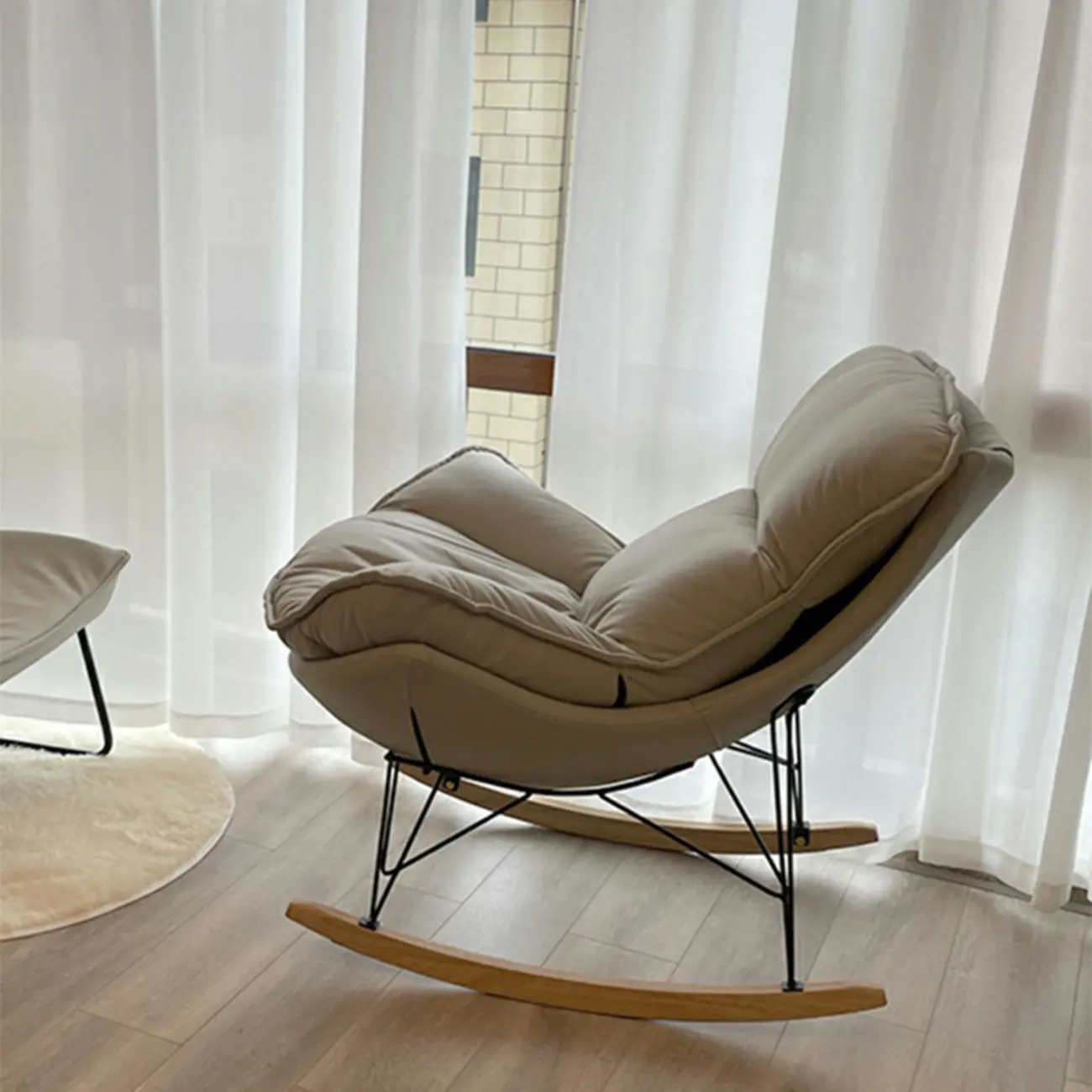 Mid Century Modern Upholstered Rocking Chair with Ottoman Image - 5 | homeyfad