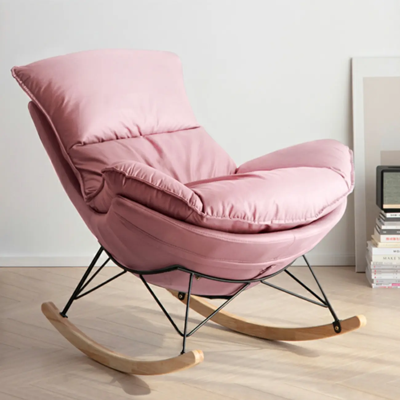 Mid Century Modern Upholstered Rocking Chair with Ottoman Image - 6 | homeyfad